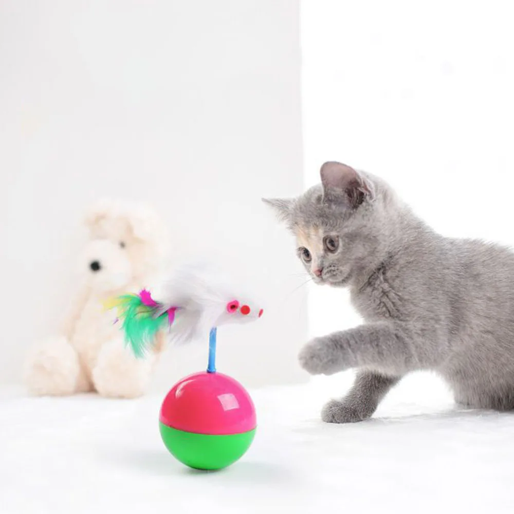Katzenspielzeug: Tumbler Mouse, selbstspielender Feder-Teaser-Zauberstab – interaktives Kätzchen-Kauspielzeug für Hauskatzen
