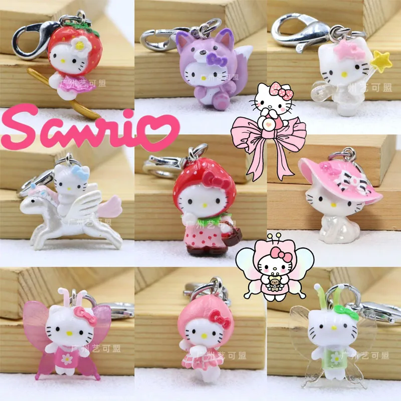 

Kawaii Sanrio Hello Kitty Doll Keychain Angel Mobile Phone Pendant Cute Children's Bag Decoration Toy Pendant for Girls Gifts