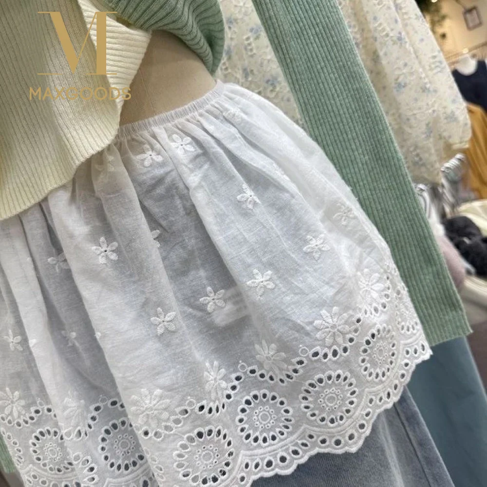 

Модная мини-юбка с вышивкой и кружевом в стиле Harajuku Y2K, уличная одежда, многослойная юбка, повседневная, с декором в виде джинсовых элементов