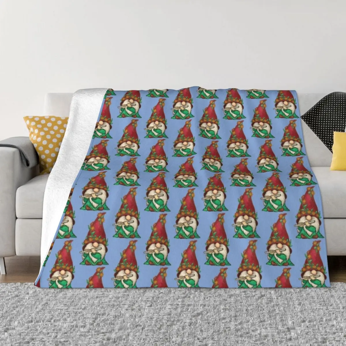 Gnome playing the Flute Throw Blanket warm for winter Vintage Blankets