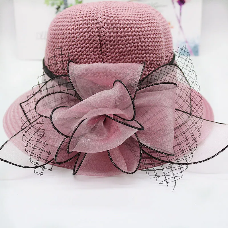 Cappelli estivi per le donne Organza fiore maglia parasole cappello vacanza cappello da spiaggia cappello da sole a tesa larga protezione solare sombreros de mujer