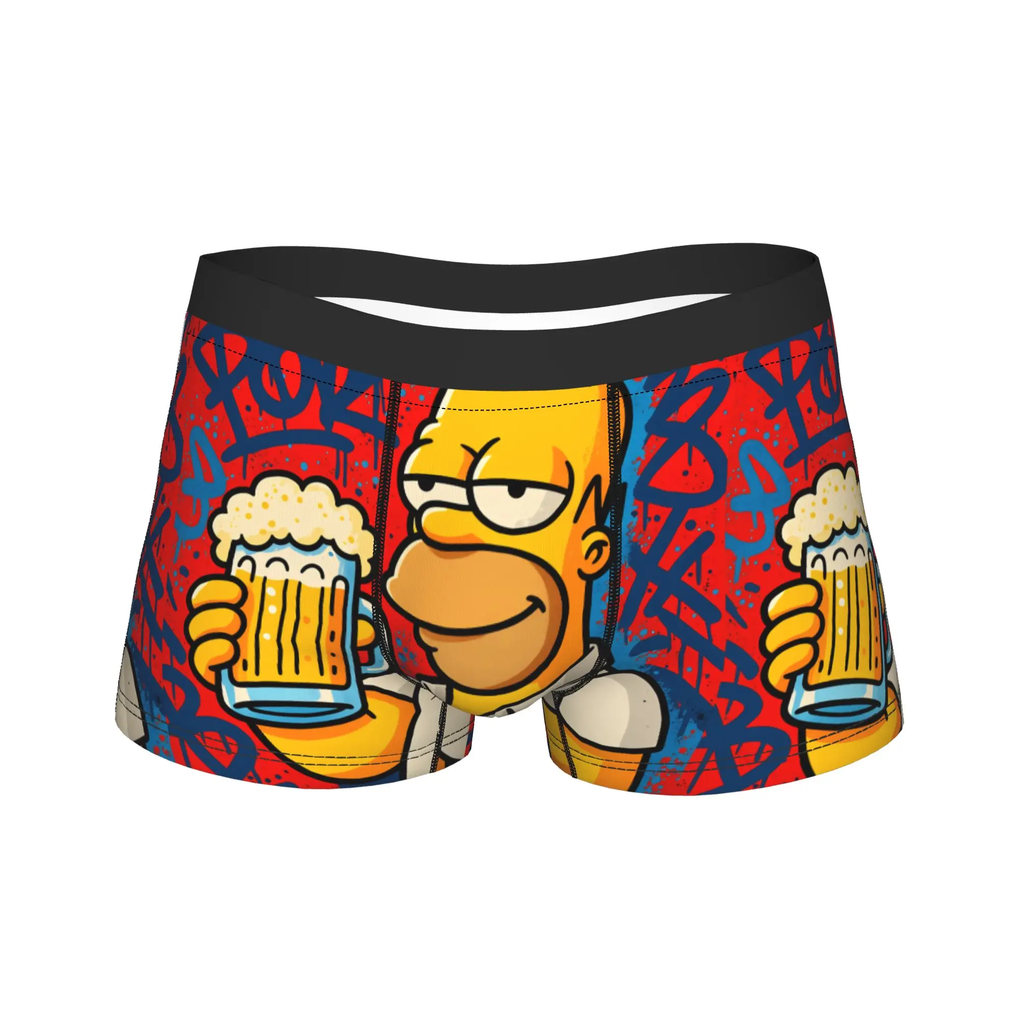 Funny S-Simpsons Beer Mug Graffiti Art Underwear  Men Panties Custom DIY Funny Boxershorts Hot Sale Boxer Brief Plus Size 2XL