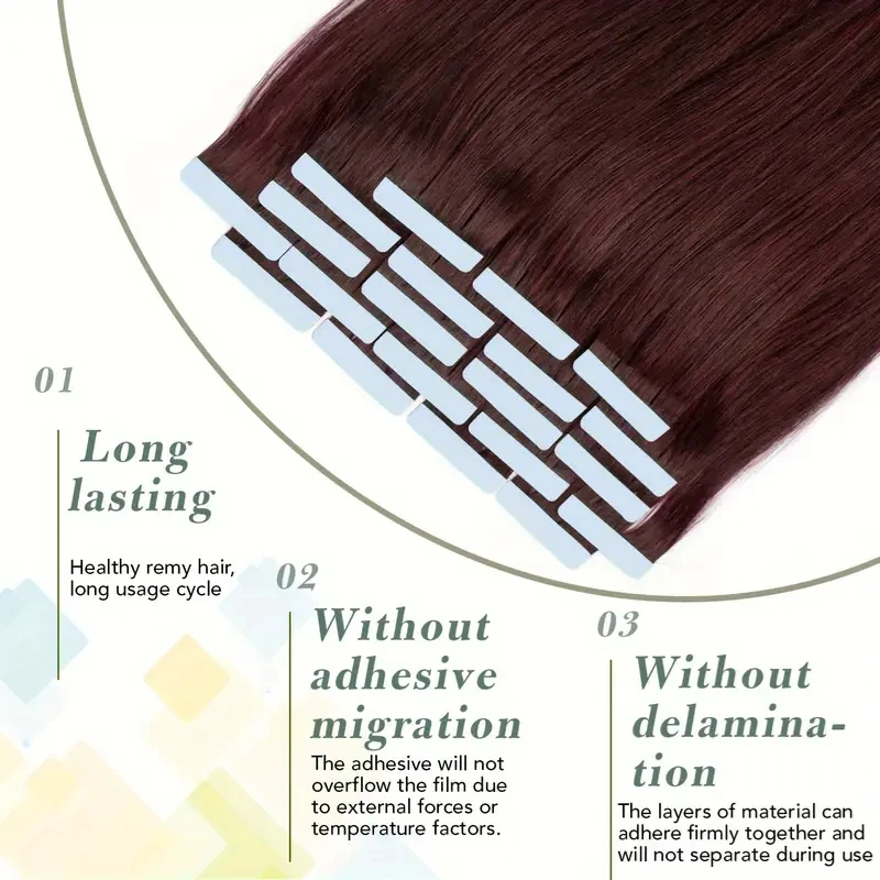 Alimice Hair Extensions 99J Tape In Straight Human Hair Extensions Invisible Tape In Hair Extensions 50g