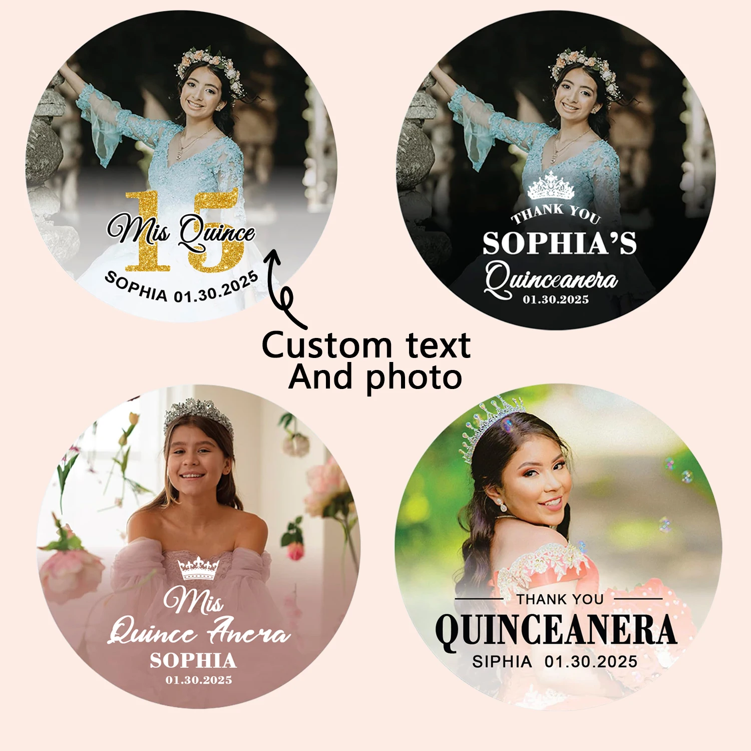 96Pcs Birthday Princess Stickers - Customizable Photos and Text, Personalized 15Th/16Th Birthday Party Decoration Labels, Self-Adhesive Birthday Stickers, Featuring Floral and Butterfly Crown Designs, Made of Paper Material, Perfect for Celebrations, Custom Stickers