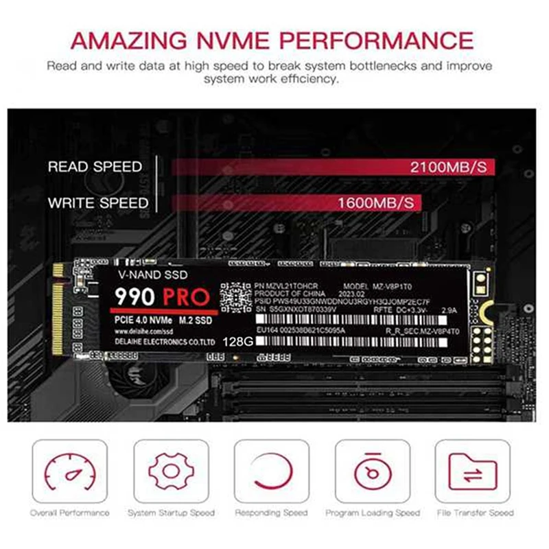 

1 шт. 128G 990 PRO M.2 2280 SSD Pcie 4,0 Nvme игровой внутренний жесткий диск SSD твердотельная печатная плата для ноутбука и настольного компьютера