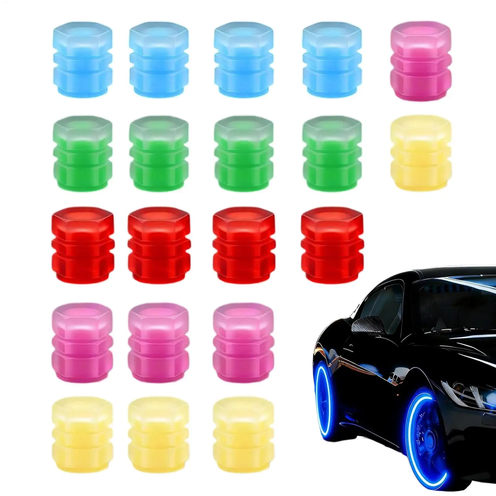 

20pcs Fluorescent Valve Caps For Car Tires Glow In The Dark Protector For Car Wheel Valve Dustproof Wheel Stem Cover