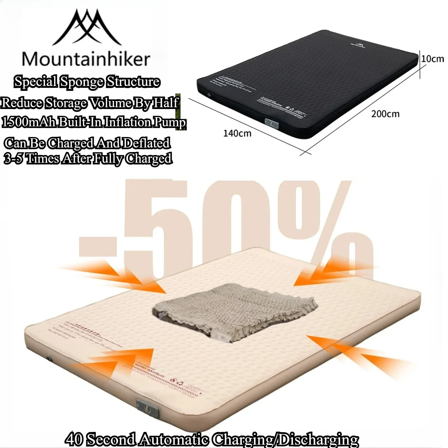 Thickened Sponge Pad,Portable Outdoor Mattress,with Integrated Air Pump for Inflation and Deflation,New Self-inflating Mattress