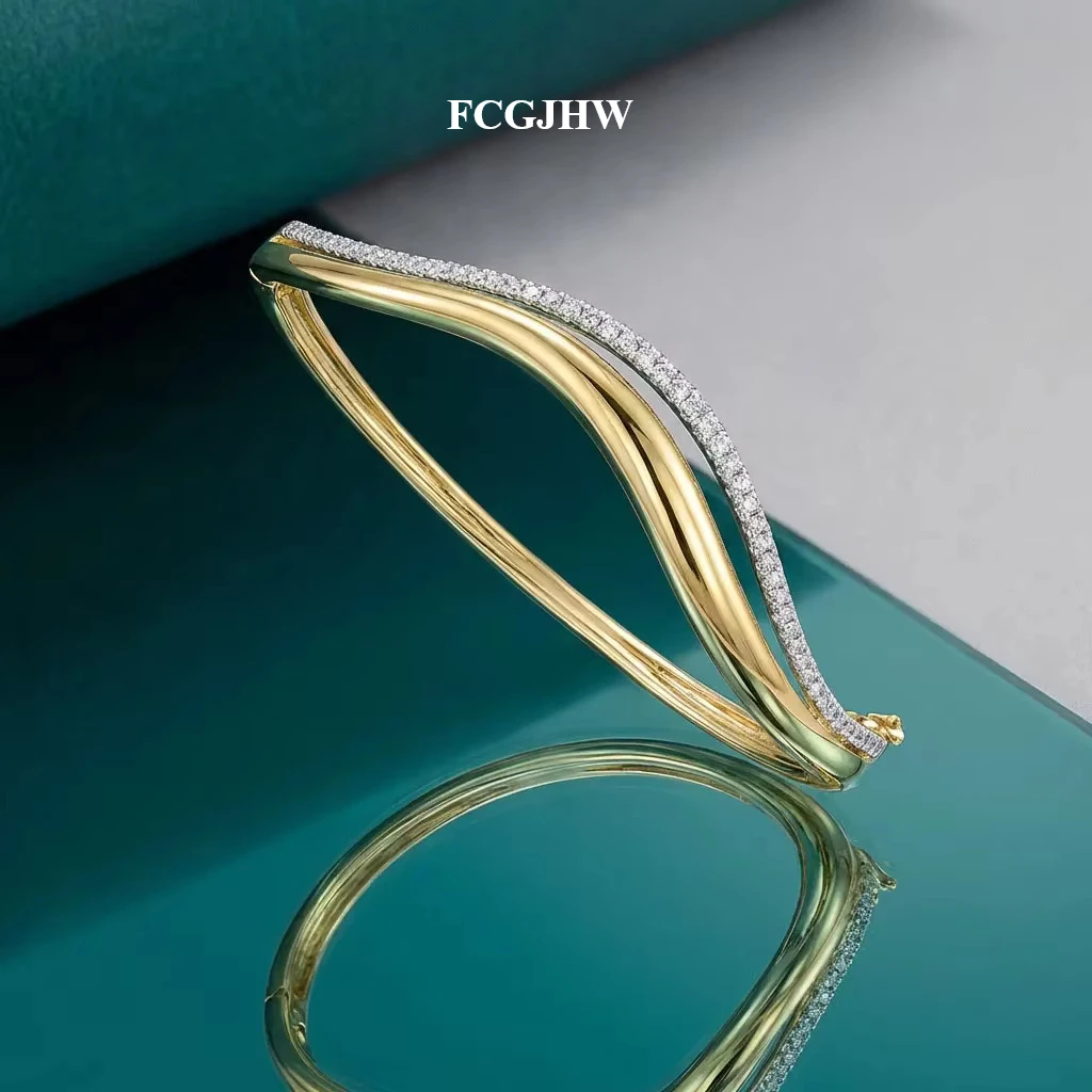 FCGJHW Moissanite Double Wavy Bangle Bracelets for Women GRA 1.5mm Diamond s925 Sterling Silver Plated 18K Bracelet 2026