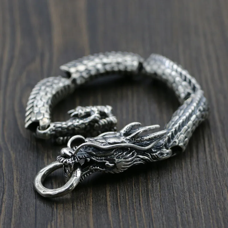 

S925 sterling silver domineering personality Chinese style dragon bracelet Thai silver craftsmanship vintage bracelet men's gift