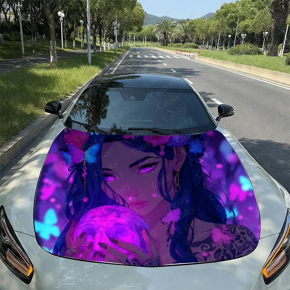 

Witch And Skull Car Hood Decal Sticker - Splash-Resistant Vinyl Wrap, Easy Removal, Durable Fit For Car Engine Hood Decoration,C