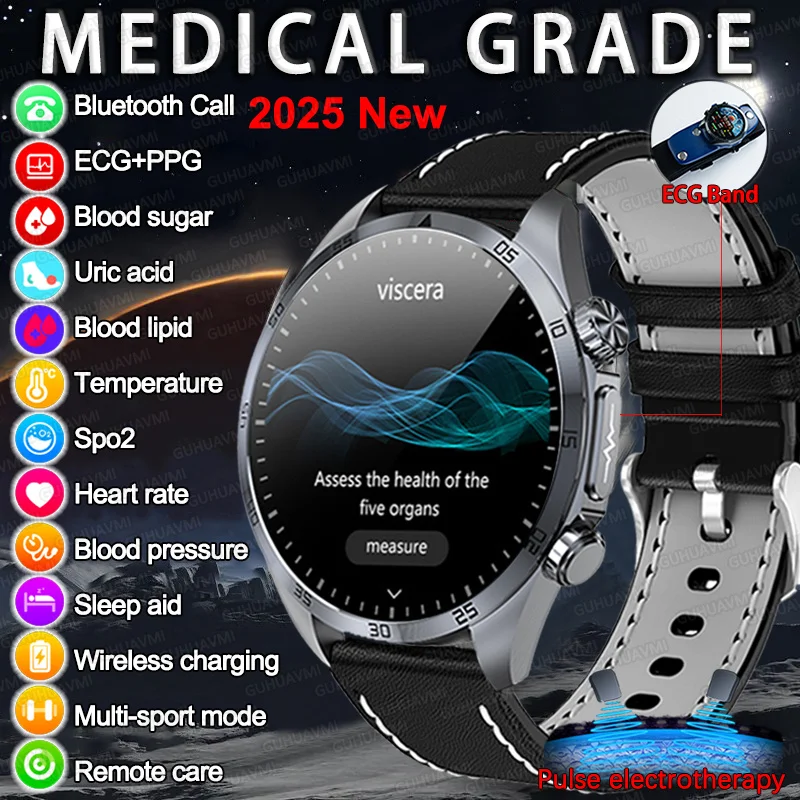 Electroterapia láser grado médico ECG Smartwatch glucosa en sangre ácido úrico grasa en sangre BP reducir el peso relojes de masaje 2025 nuevo