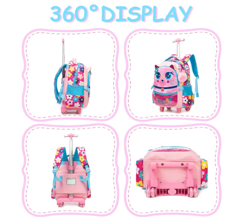 Zaino per bambini scolastici con ruote per ragazze con ruote Set di zaini scolastici con ruote 3 in 1 per ragazze Trolley scolastico con ruote