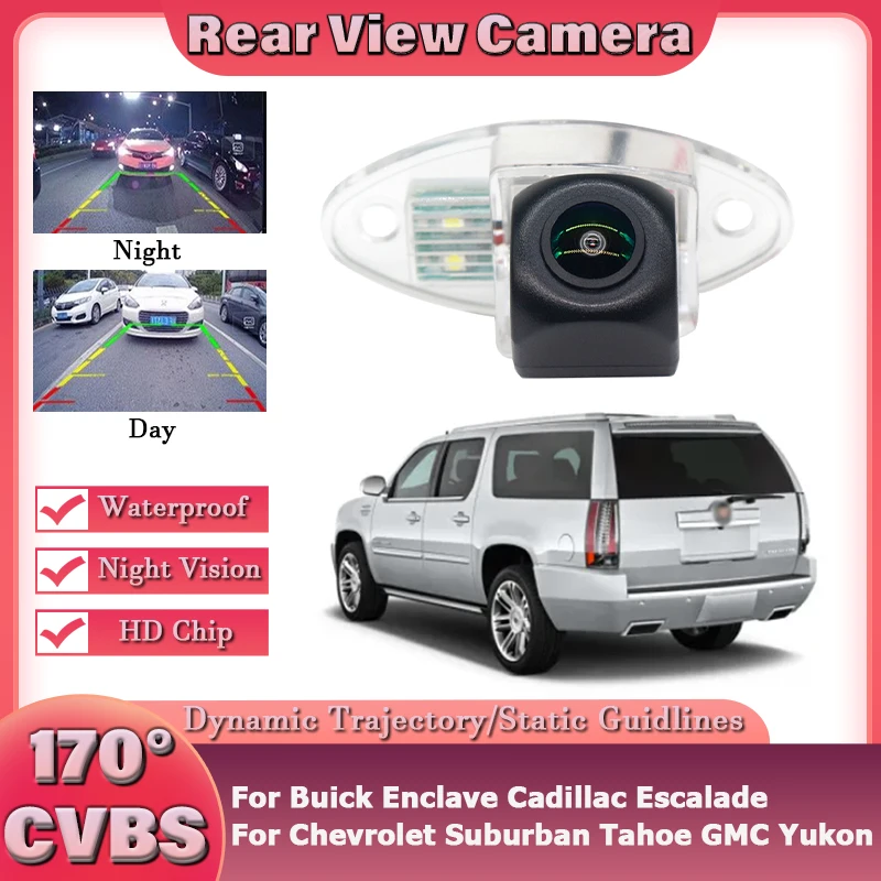 170 °   Cámara trasera impermeable HD CCD 1080X720P para vehículo Buick Enclave Cadillac Escalade para Chevrolet Suburban Tahoe GMC Yukon
