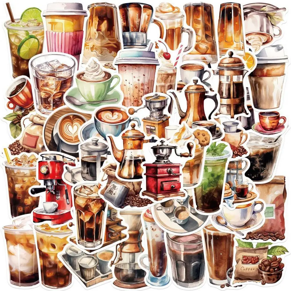 50Pcs/Set Coffee Lovers Sticker Self-adhesive Graffiti Decal Kit PVC Phone Cover Cup Luggage Skateboard Laptop Scrapbook Sticker