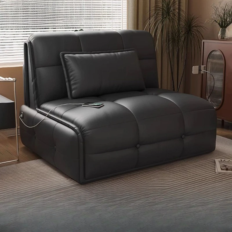 

Leather electric folding sofa bed dual-purpose small apartment living room storage sofa bed