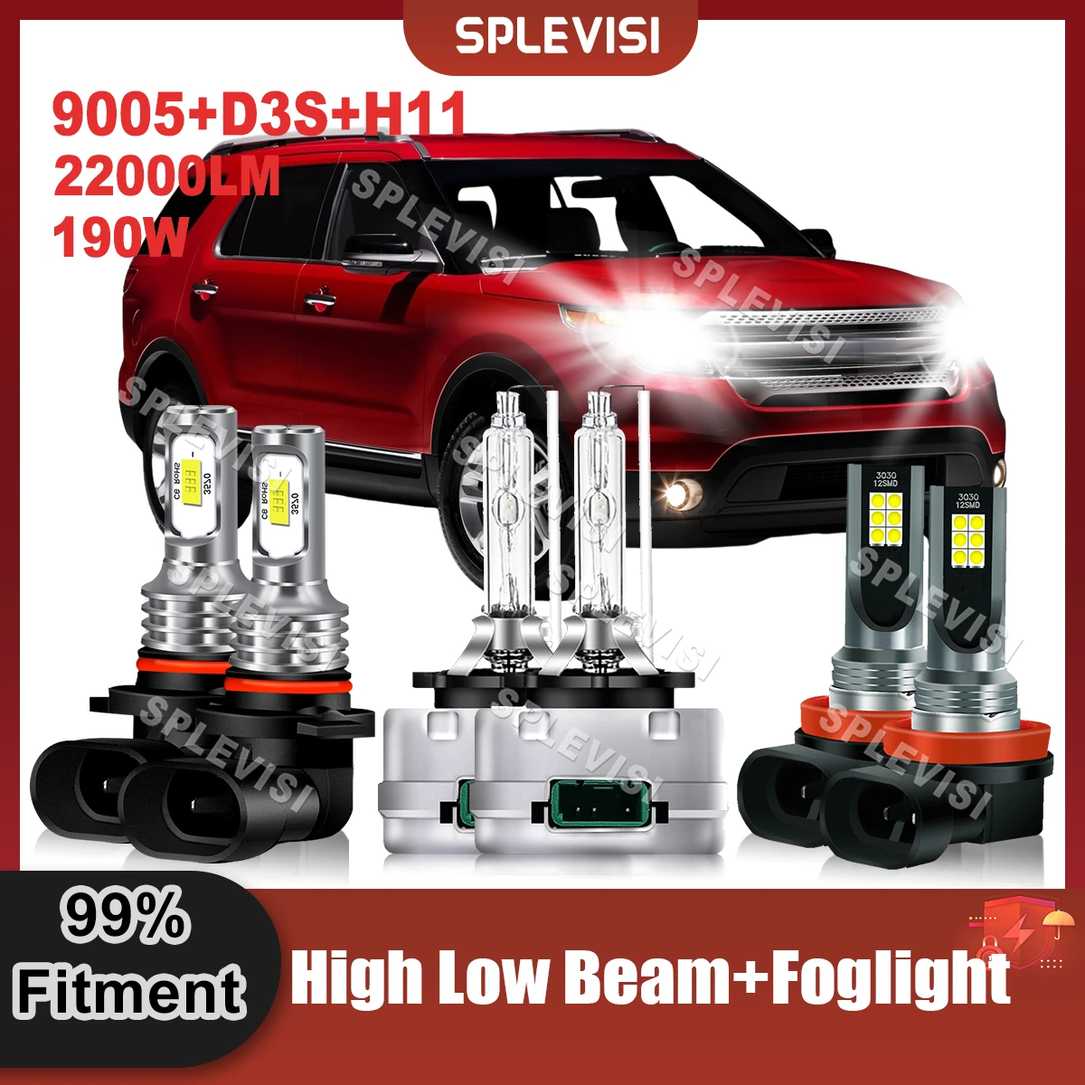 

LED Headlights 9005 High D3S Xenon Low Beam H11 Foglight Combo For Ford Explorer 2011 2012 2013 2014 2015 Automobile Lamp Bulbs