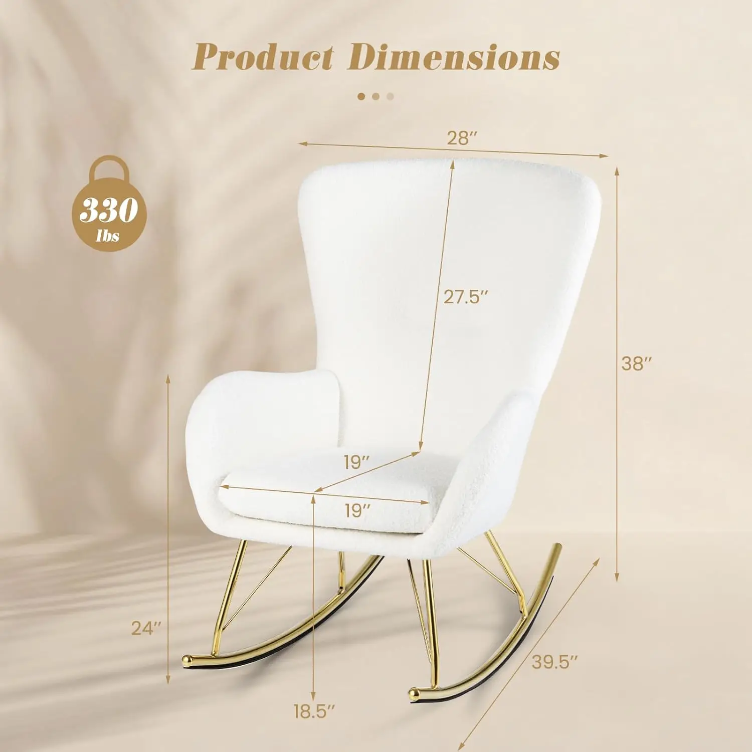 Nursery Glider Rocker w/Curved Backrest & Armrests, Detachable Cushion, Metal Legs, Accent Chair for Living Room Bedroom, Custom