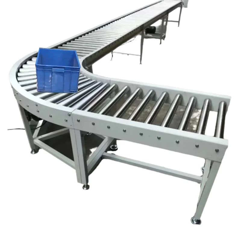 Variable speed stainless steel heat-resistant roller curve conveyor conveying material frame tray warehouse carton