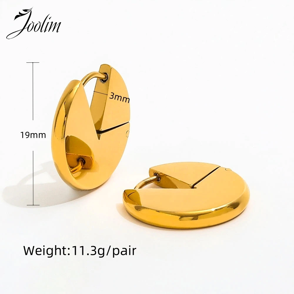 Joolim Jewelry Hochwertiger PVD-Großhandel, modisch, klobiger runder Kuchen, fliegende Untertasse, Huggie-Edelstahl-Ohrring für Frauen