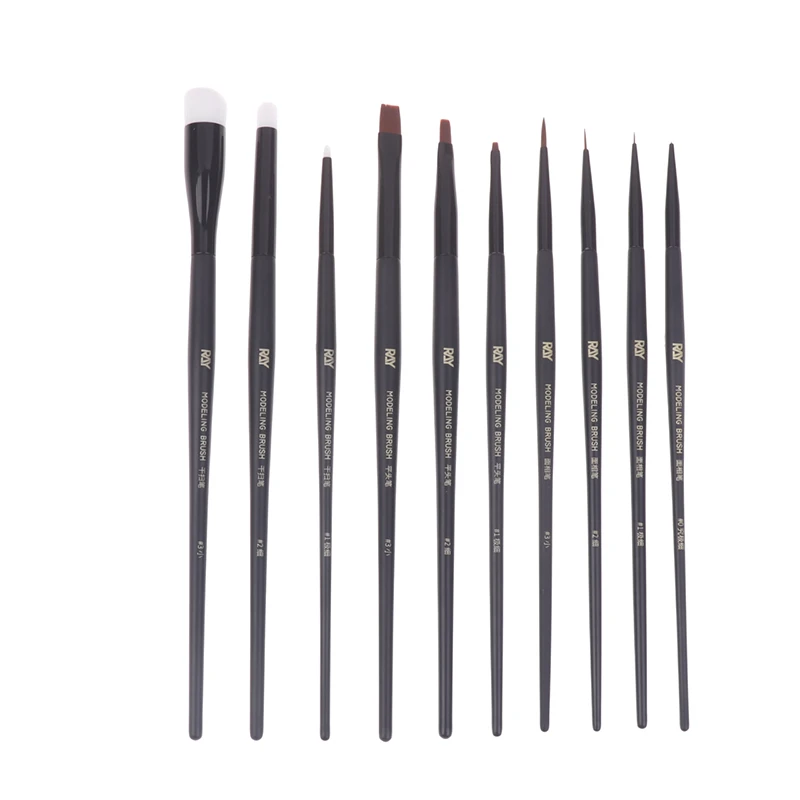 RAY New Modeling Brush Set Fine Point Flat Dry Brush Multi-functional Painting Weathering Tool for Scale Model Figure Hobby Kits