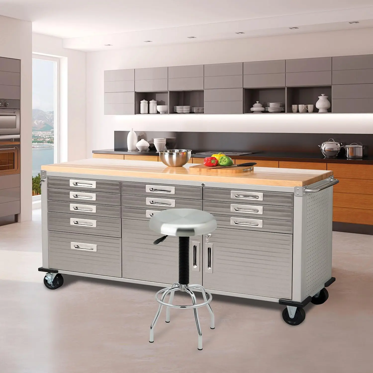 Classics Ultrahd Rolling Workbench Granite 2-deurs kast met plank over de volledige breedte en 4 in hoogte verstelbare posities