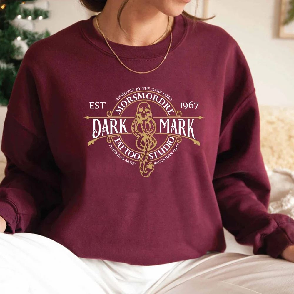 Dark Mark Tattoo Studio Wizard Sweatshirt Malfoy Hoodie Bookish Merch Women Long Sleeve Sweatshirt Book Reading Magic Pullover