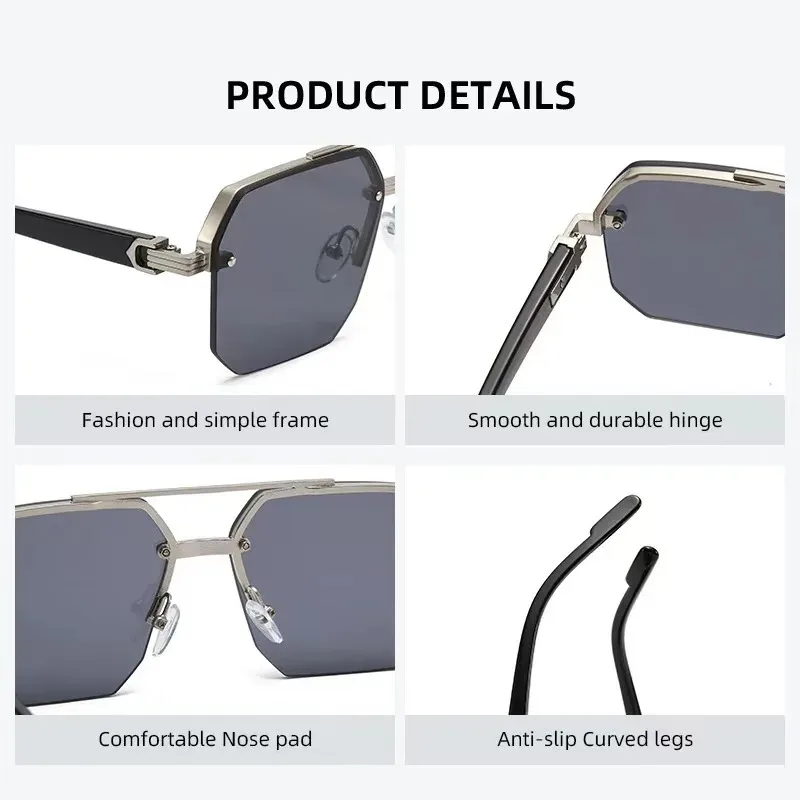 Men's Metal Sunglasses Square Half Frame Rice Nails Casual Trend Glasses Personality Retro Fashion Outdoor Sports Eyeglasses image 6