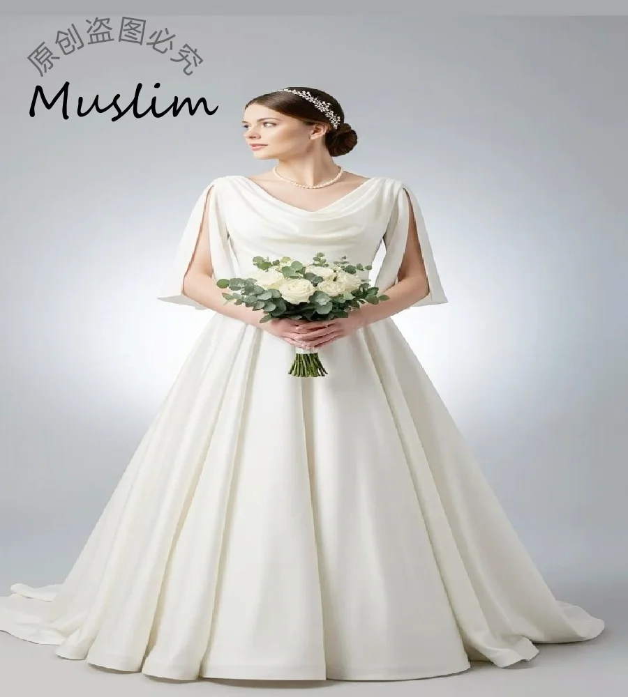 Elegante boho vestido de casamento 2026 boné manga uma linha cetim macio praia vestido de noiva ao ar livre boêmio rústico país nupcial minimalista