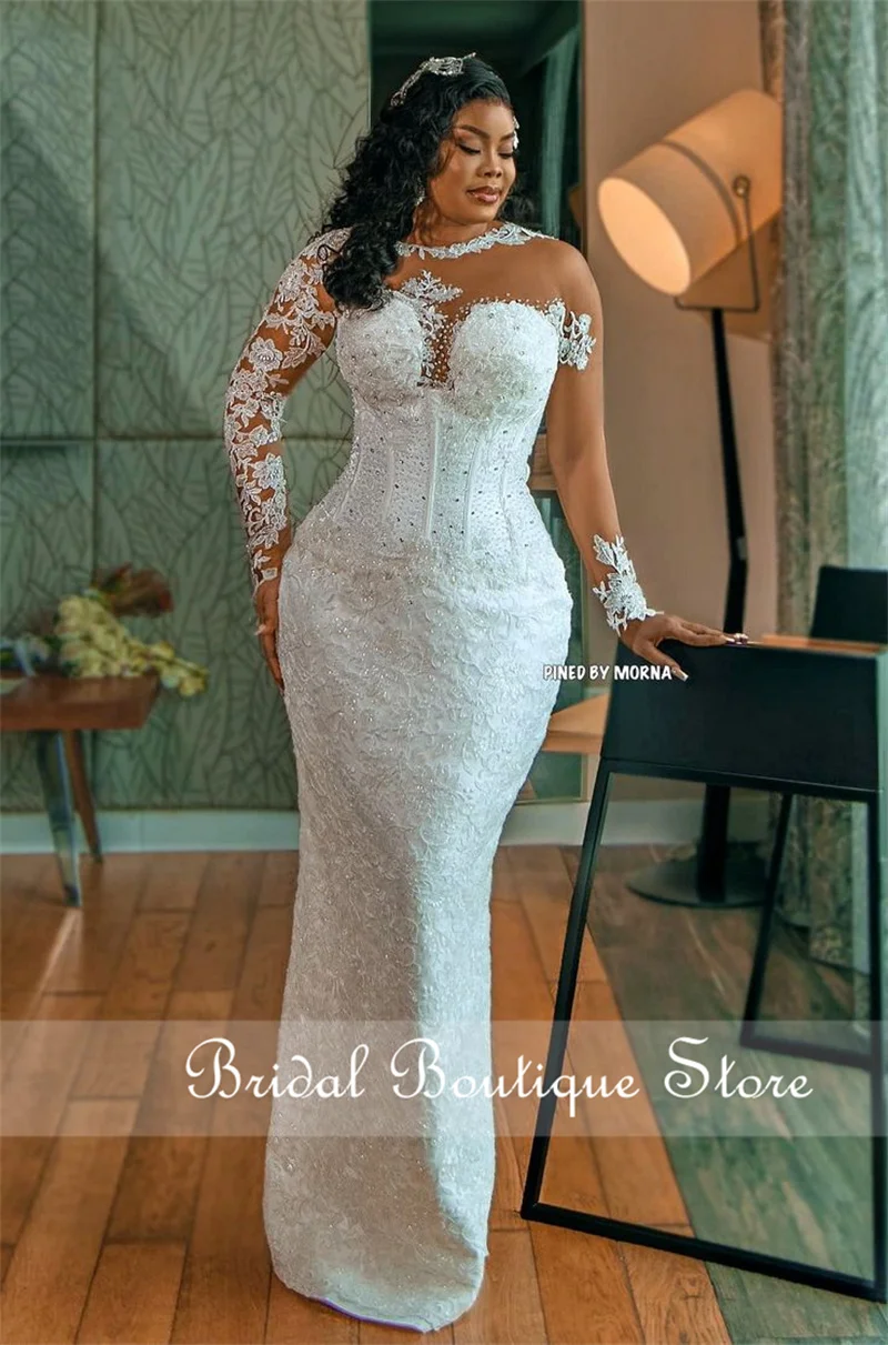 

New Aso Ebi Beaded Luxury Mermaid Wedding Dresses 2024 Bridal Gown Crystals Beads Lace Vestido De Novia Customized