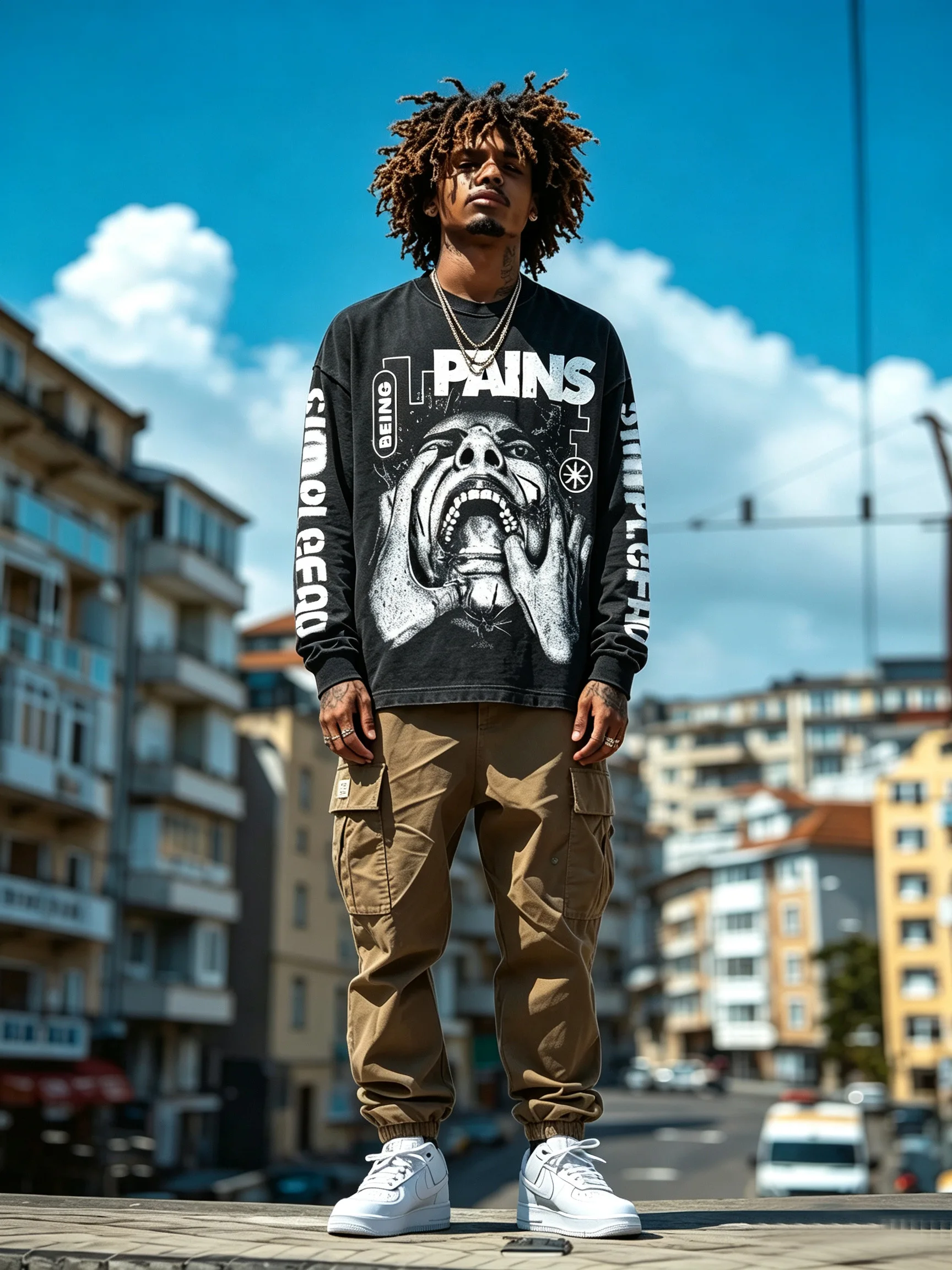 Vintage Heavy Metal Punk Long Sleeve Men's T-shirt Cotton Terror Portrait Design Rock Band Fashion Casual Breathable Tee