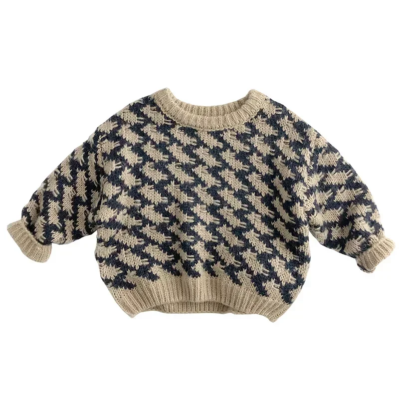 2026 New Children Sweater Classic Houndstooth Plaid Knitted Sweater Autumn and Winter Casual Boy's Sweater for 1-7Years Old