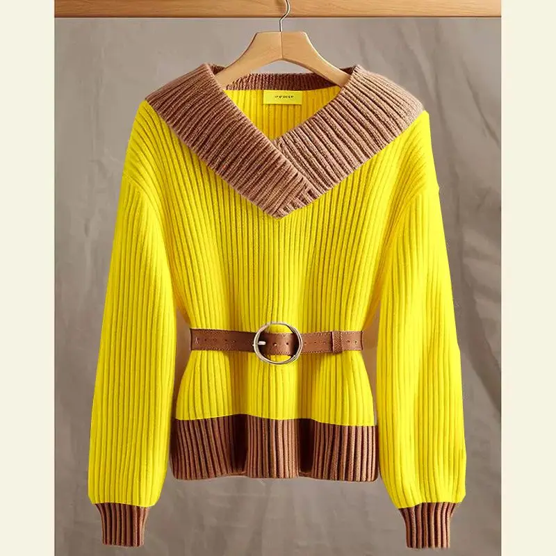 Women's European Style Light Luxury Knitted Sweater Korean Retro High End Loose Fashion Elegant Soft Comfortable Knit Top