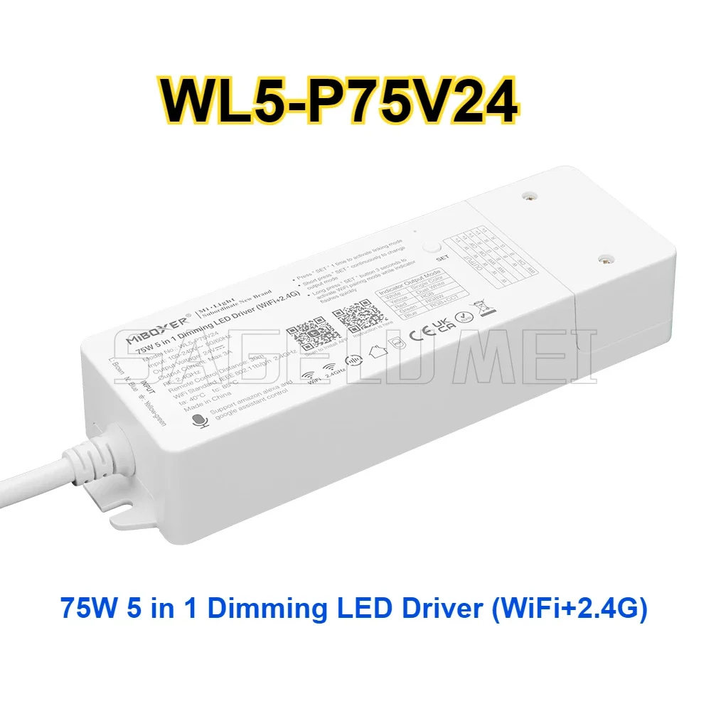 

WL5-P75V24 MiBoxer 5in1 Tuya Smart Dimmer 75W with Built-in Driver WiFi+2.4G For Switching 5 Output Mode Via One Button LEDStrip