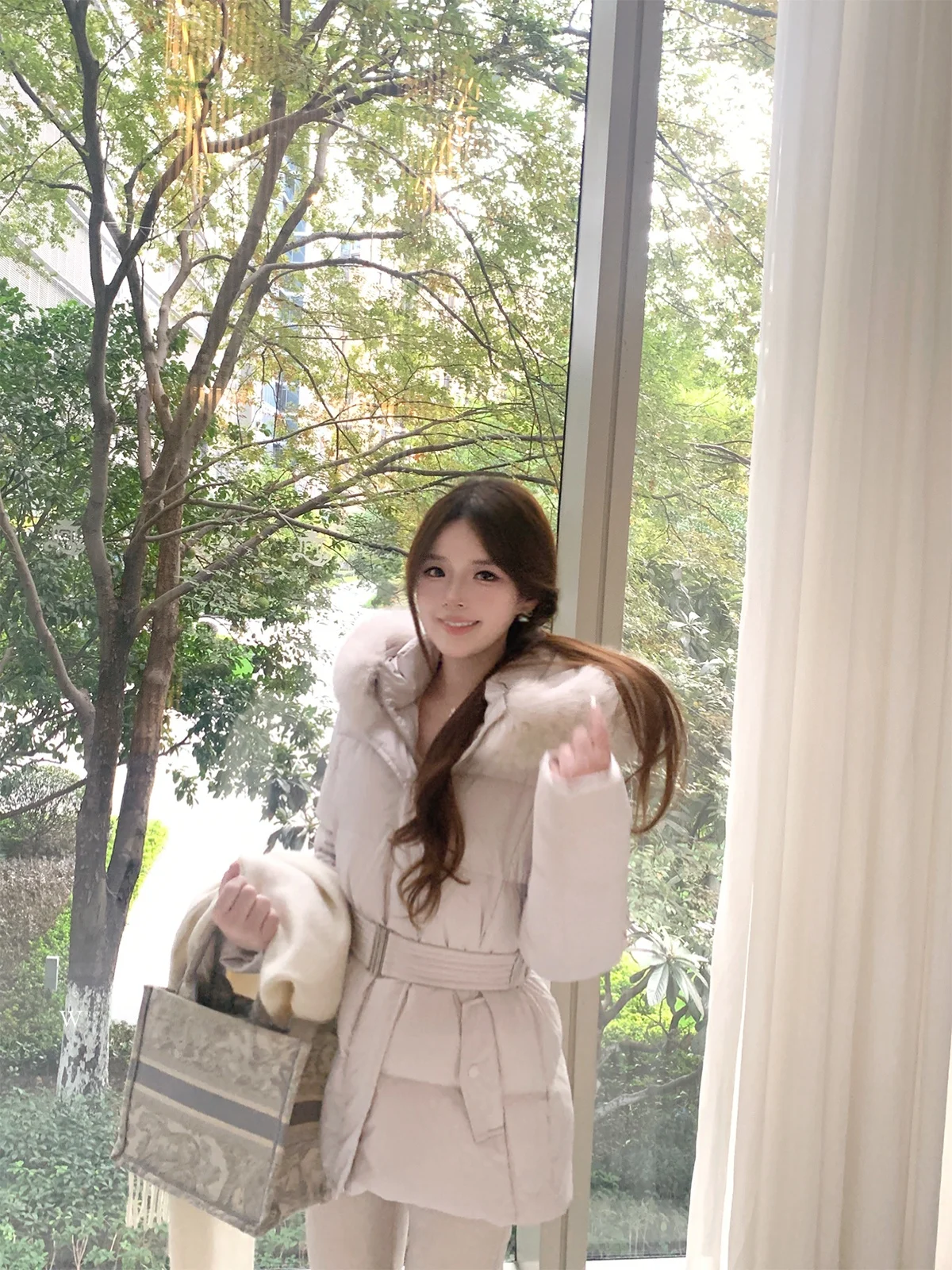 

Rosewth Fur Collar Tee-Proof down Jaet Women's Coat Warm Fce Waist-Cinching Winter Outerwear Commute Sle