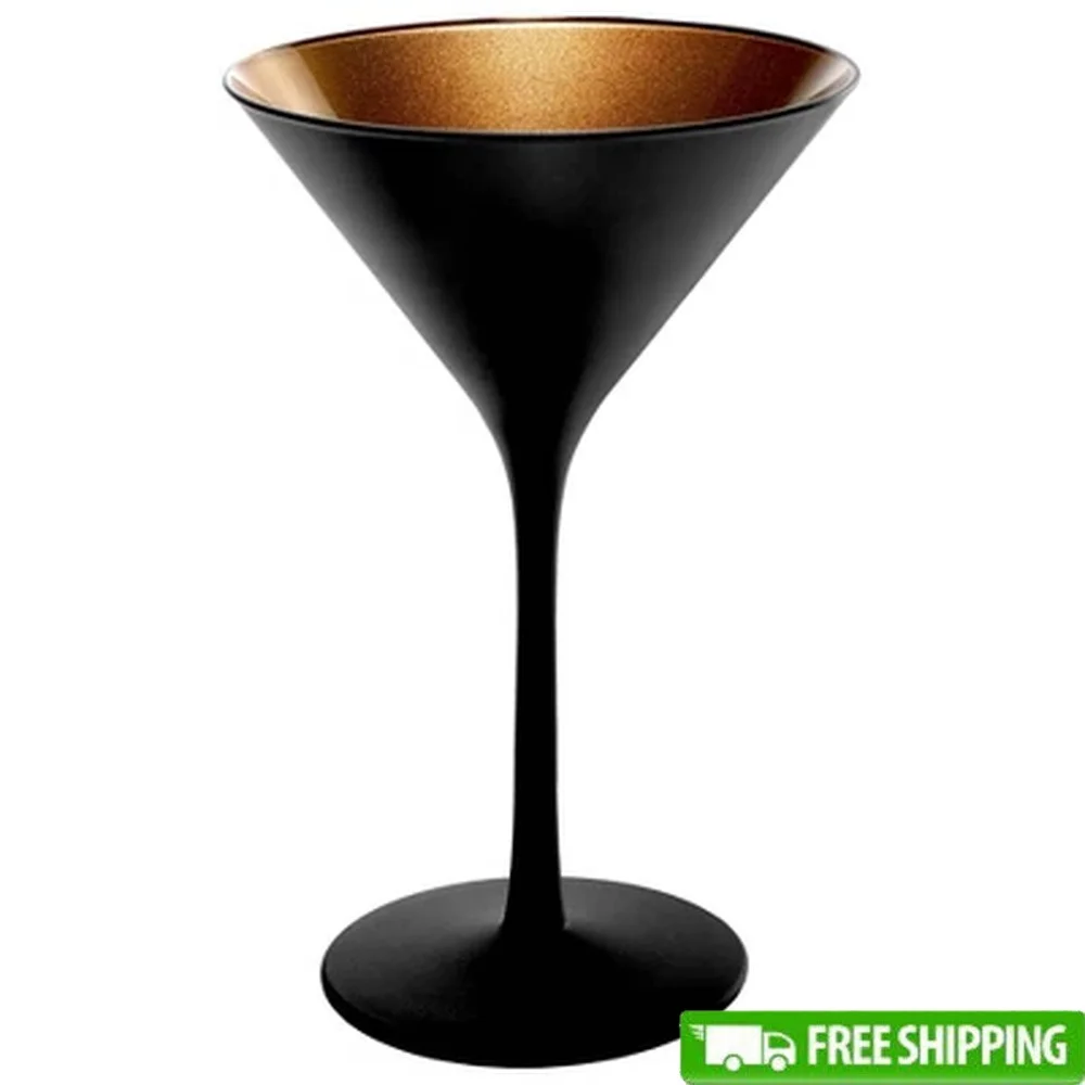 

Set of 2 Lead-Free 8oz Olympia Matte Black Martini Glasses Dishwasher-Safe Cold Beverage Glassware with Bronze Interior