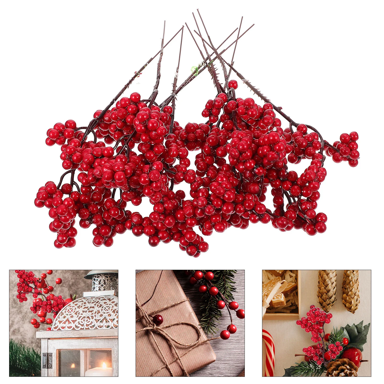 10 PCS Artificial Berries Lifelike Berry Branch Simulation Adornment Emulated Christmas Plastic Ornament