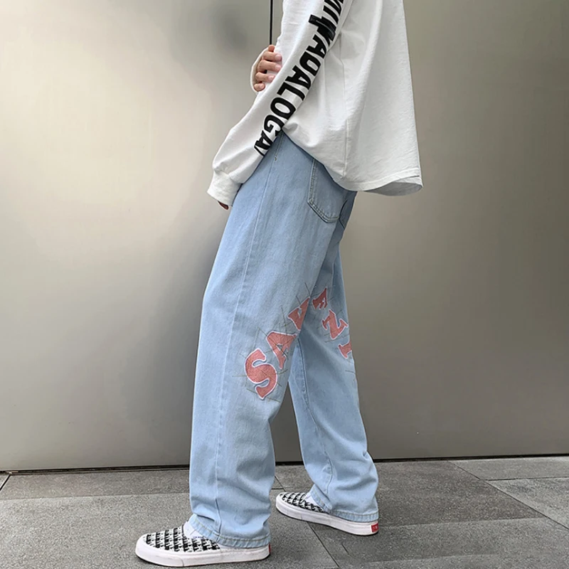 High Street Hiphop Jeans marchio di moda maschile Ins primavera e autunno pantaloni larghi allentati a tubo dritto 2021 via fritta