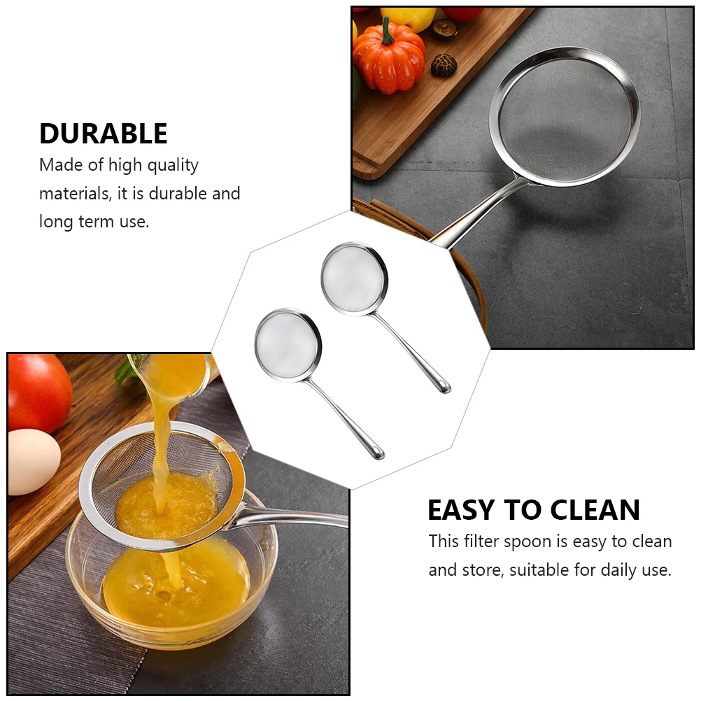

2Pcs Stainless Steel Strainer Colanders Kitchen Filter Spoons for Home Noodles Tea Fruit Vegetable Sieve Ergonomic