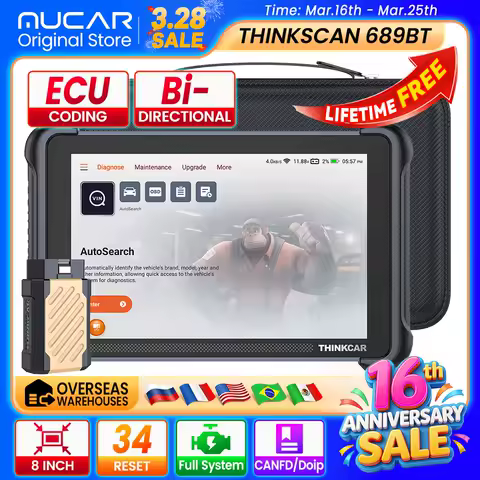 THINKCAR THINKSCAN 689BT OBD2 Car Diagnostic scanner tools full system 34 reset ECU coding Bi-Directional CANFD DoIP lifetime