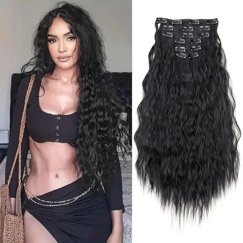 

Synthetic 24Inch Long Water Wavy Hair Extension 6pcs/set Clip in Hair Extension for Women Daily Wear to Increase Hair Volume ﻿