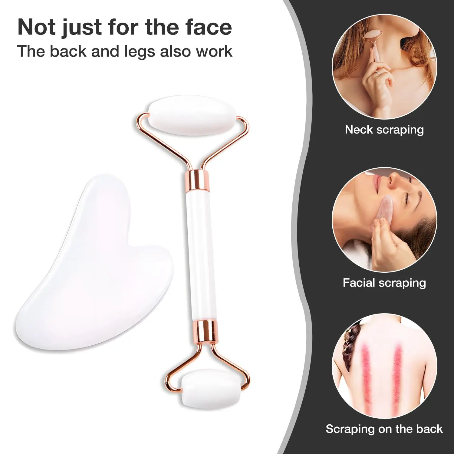 مجموعة أسطوانة غوا شا واليشم 2 في 1 - أدوات تدليك الوجه الطبيعية من Xiuyan Jade للتصريف اللمفاوي والانتفاخ ونحت البشرة