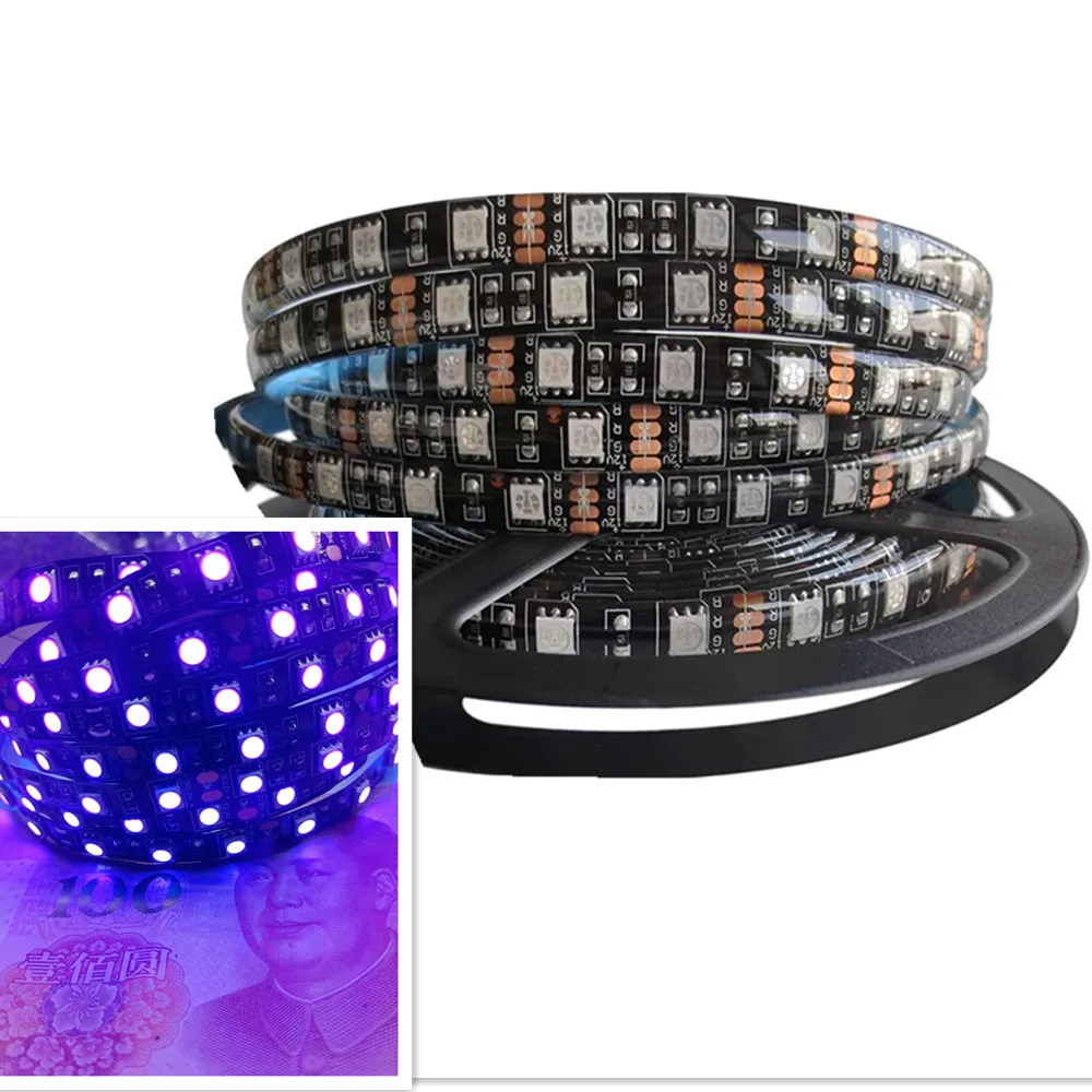 

DC12V Black/White PCB UV 395-405nm Purple Violet Led Strip light 5050 SMD 60leds/m 1m/2m/3m/4m/5m Waterproof / Non Waterproof