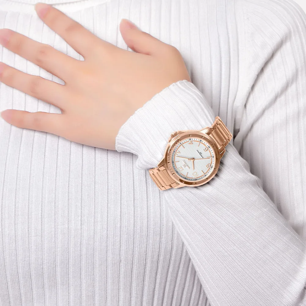 NAVIFORCE-Reloj de cuarzo con correa de acero inoxidable para Mujer, a la moda accesorio elegante, resistente al agua, NF5021