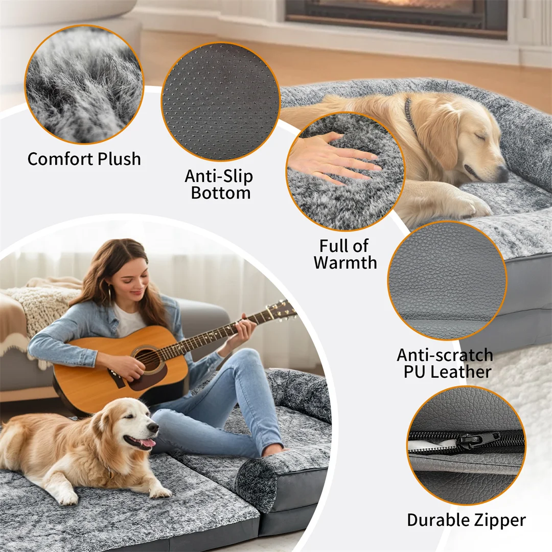 180cm Giant Dog Bed, Human Size Foldable Orthopedic Pet Bed with Plush Cover, Extra Large Calming Dog Mattress