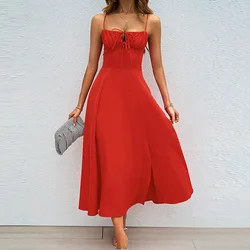 Charming Red Cocktail Dresses Sweetheart Sleeveless A Line Women Evening Gowns Sexy Tea Length Summer Girls Skirts