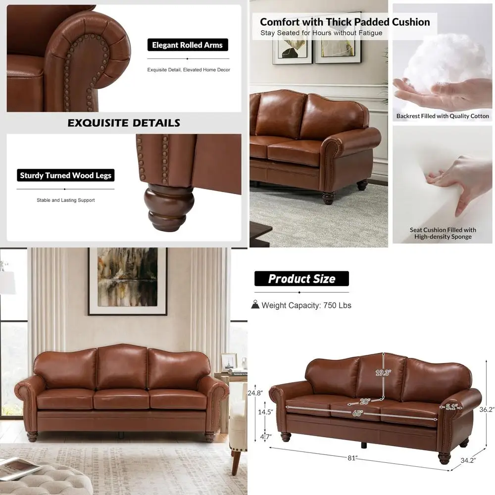 

Элегантный 3-местный кожаный диван, удобный для гостиной или офиса, с прочной коричневой обивкой.