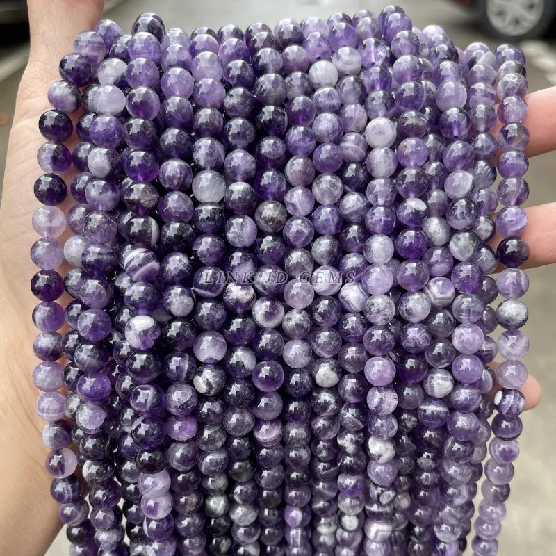 Natural Stone Bead Purple Ghost Quartz Round Loose Spacer Amethyst Crystal For Jewelry Making DIY Bracelet Necklace Accessory