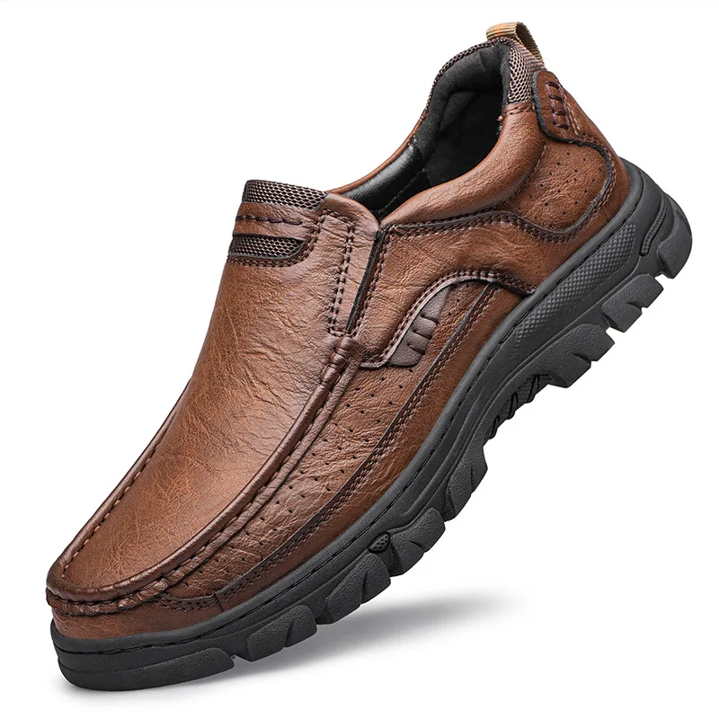 

Men's Slip-On Casual Leather Shoes Wear-Resistant Anti-Skid Round Toe Loafers Thick Bottom Dress Footwear All Season 2026