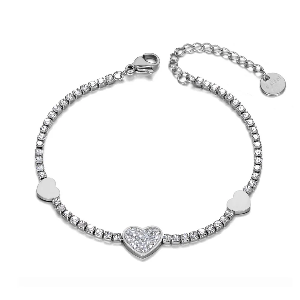 Lokaer Trendy Clay Rhinestone Heart Charm Bracelet For Women Stainless Steel CZ Crystal Link Chain Bracelet For Christmas B19134