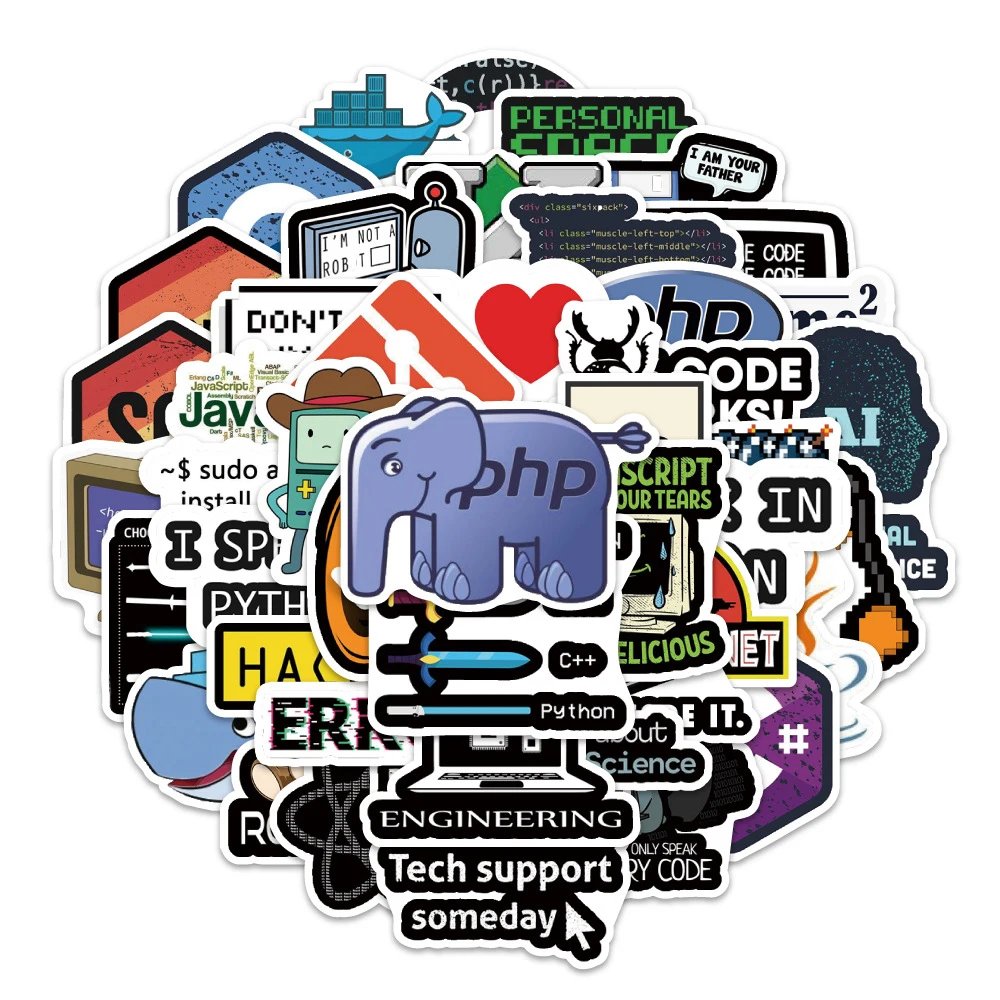 

10/30/60pcs Funny Computer Programming Cartoon Stickers DIY Stationery Phone Laptop Car Waterproof Cool Java Sticker for Kid Toy